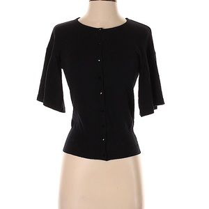 Black bell sleeve cardigan with crystal buttons